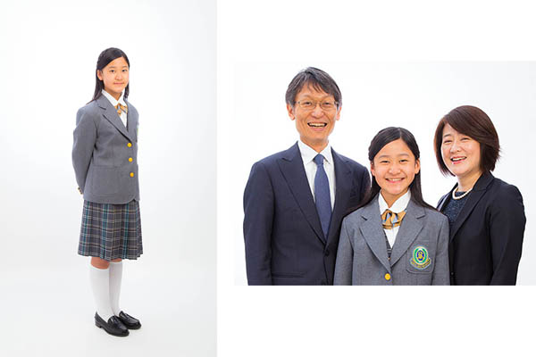 中学校入学記念の家族写真