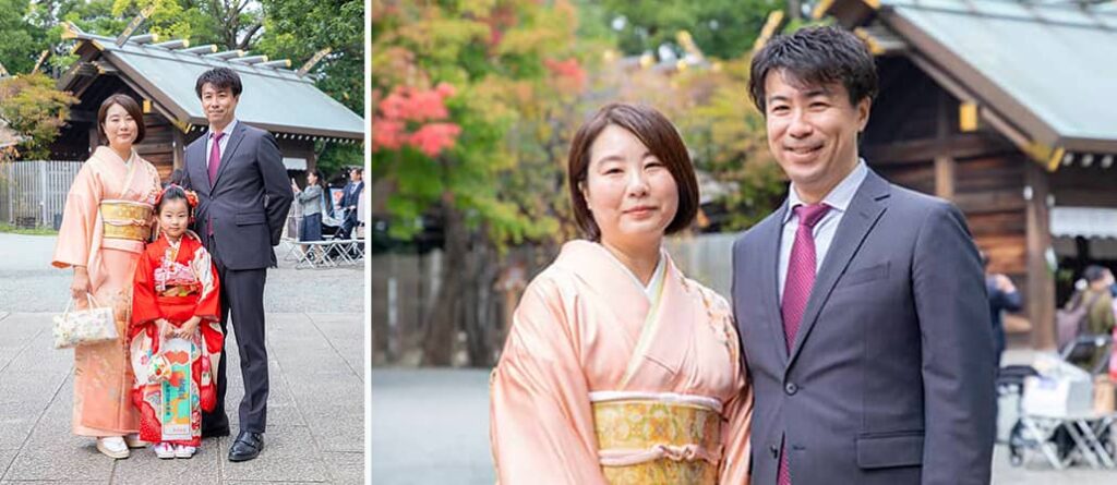 伊勢山皇大神宮の太鼓楼で撮影した七五三記念日のご家族写真